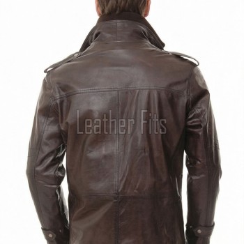 Men Coffee Brown Leather Long Coat | Luxury Lambskin Military Field Duster | Elite Smart Corporate Winter Evening Outerwear Trench Jacket