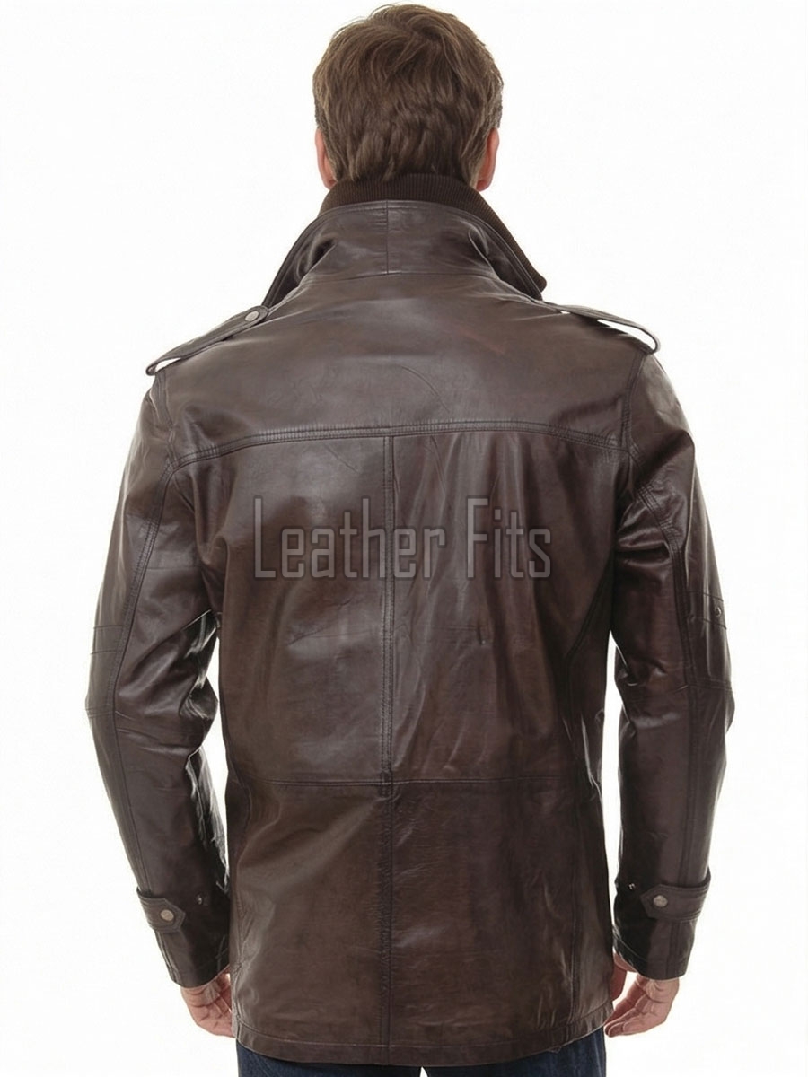 Men Coffee Brown Leather Long Coat | Luxury Lambskin Military Field Duster | Elite Smart Corporate Winter Evening Outerwear Trench Jacket