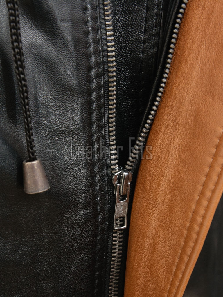 Men Black Leather Parka Long Coat | Premium Sheepskin Tan Accent Hooded Duster | Luxury Executive Urban Winter Storm Trench Jacket