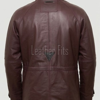 Men Burgundy Leather Long Coat | Luxury Sheepskin Hooded Field Parka | Elite Smart Business Formal Maroon Winter Trench Utility Jacket