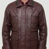 Men Burgundy Leather Long Coat | Luxury Sheepskin Hooded Field Parka | Elite Smart Business Formal Maroon Winter Trench Utility Jacket
