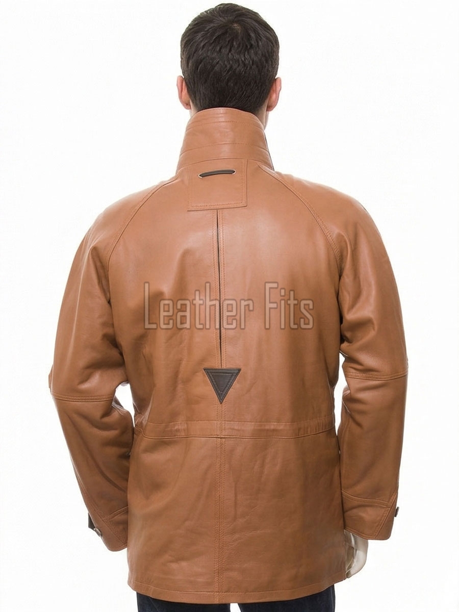 Men Tan Leather Long Coat | Premium Sheepskin Hooded Field Parka | Luxury Metropolitan Smart Business Formal Winter Trench Utility Jacket