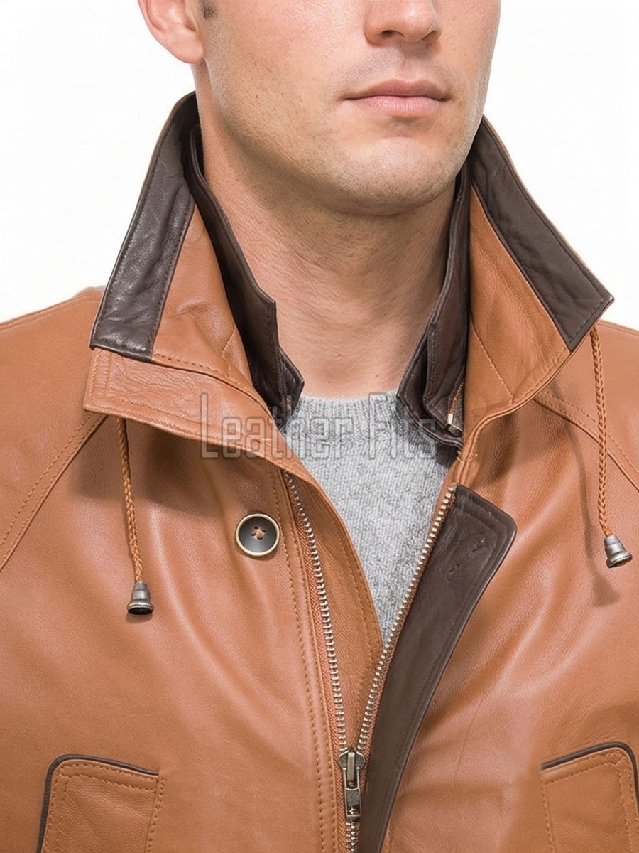 Men Tan Leather Long Coat | Premium Sheepskin Hooded Field Parka | Luxury Metropolitan Smart Business Formal Winter Trench Utility Jacket