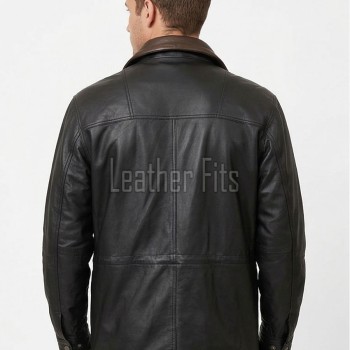 Men Charcoal Black Leather Parka Long Coat | Premium Lambskin Hooded Overcoat | Luxury Urban Smart Business Formal Winter Trench Jacket