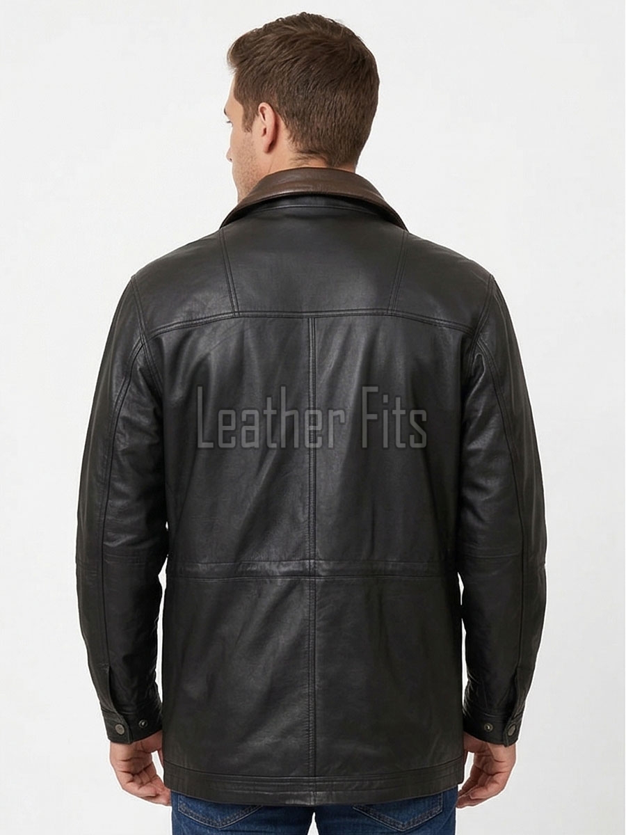 Men Charcoal Black Leather Parka Long Coat | Premium Lambskin Hooded Overcoat | Luxury Urban Smart Business Formal Winter Trench Jacket
