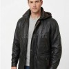 Men Charcoal Black Leather Parka Long Coat | Premium Lambskin Hooded Overcoat | Luxury Urban Smart Business Formal Winter Trench Jacket