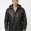 Men Charcoal Black Leather Parka Long Coat | Premium Lambskin Hooded Overcoat | Luxury Urban Smart Business Formal Winter Trench Jacket