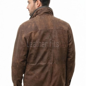 Men Distressed Brown Leather Parka Coat | Rugged Mahogany Sheepskin Field Duster | Luxury Executive Winter Weatherproof Utility Jacket