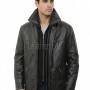 Men Black Leather Winter Coat | Premium Sheepskin Faux Fur Trimmed Duster | Luxury Business Formal Onyx Heavy Insulated Trench Jacket