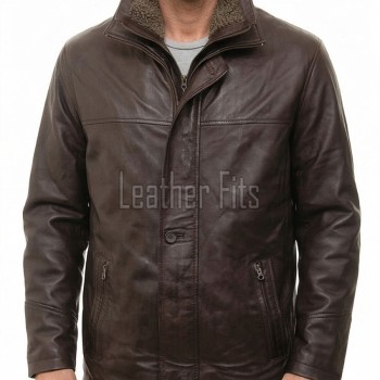 Men Dark Brown Leather Car Coat | Premium Espresso Sheepskin Sherpa Lined Duster | Luxury Business Formal Insulated Cold Weather Jacket