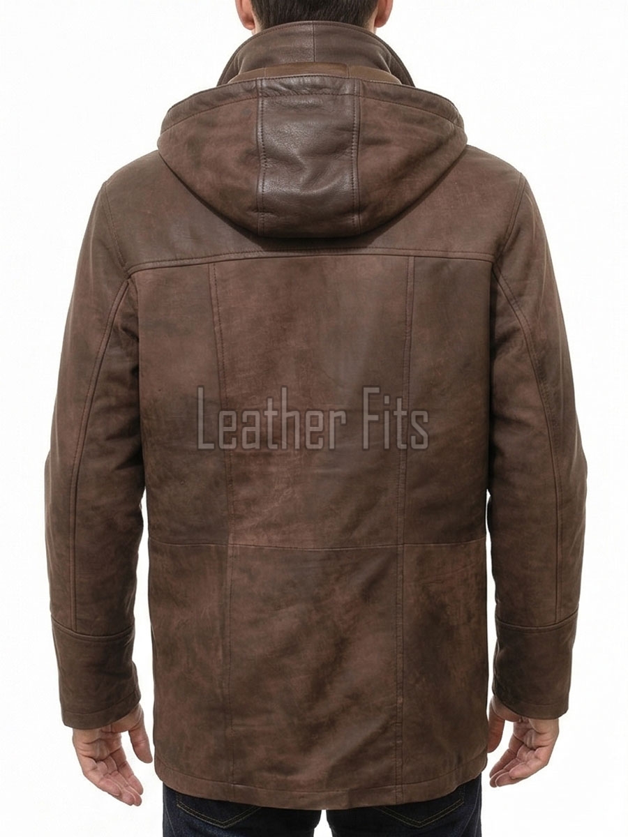 Men Brown Leather Hooded Parka | Premium Cocoa Sheepskin Fleece Lined Overcoat | Luxury Executive Winter Insulated Field Trench Coat