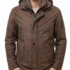 Men Brown Leather Hooded Parka | Premium Cocoa Sheepskin Fleece Lined Overcoat | Luxury Executive Winter Insulated Field Trench Coat
