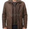 Men Brown Leather Hooded Parka | Premium Cocoa Sheepskin Fleece Lined Overcoat | Luxury Executive Winter Insulated Field Trench Coat