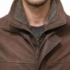 Men Brown Leather Hooded Parka | Premium Cocoa Sheepskin Fleece Lined Overcoat | Luxury Executive Winter Insulated Field Trench Coat