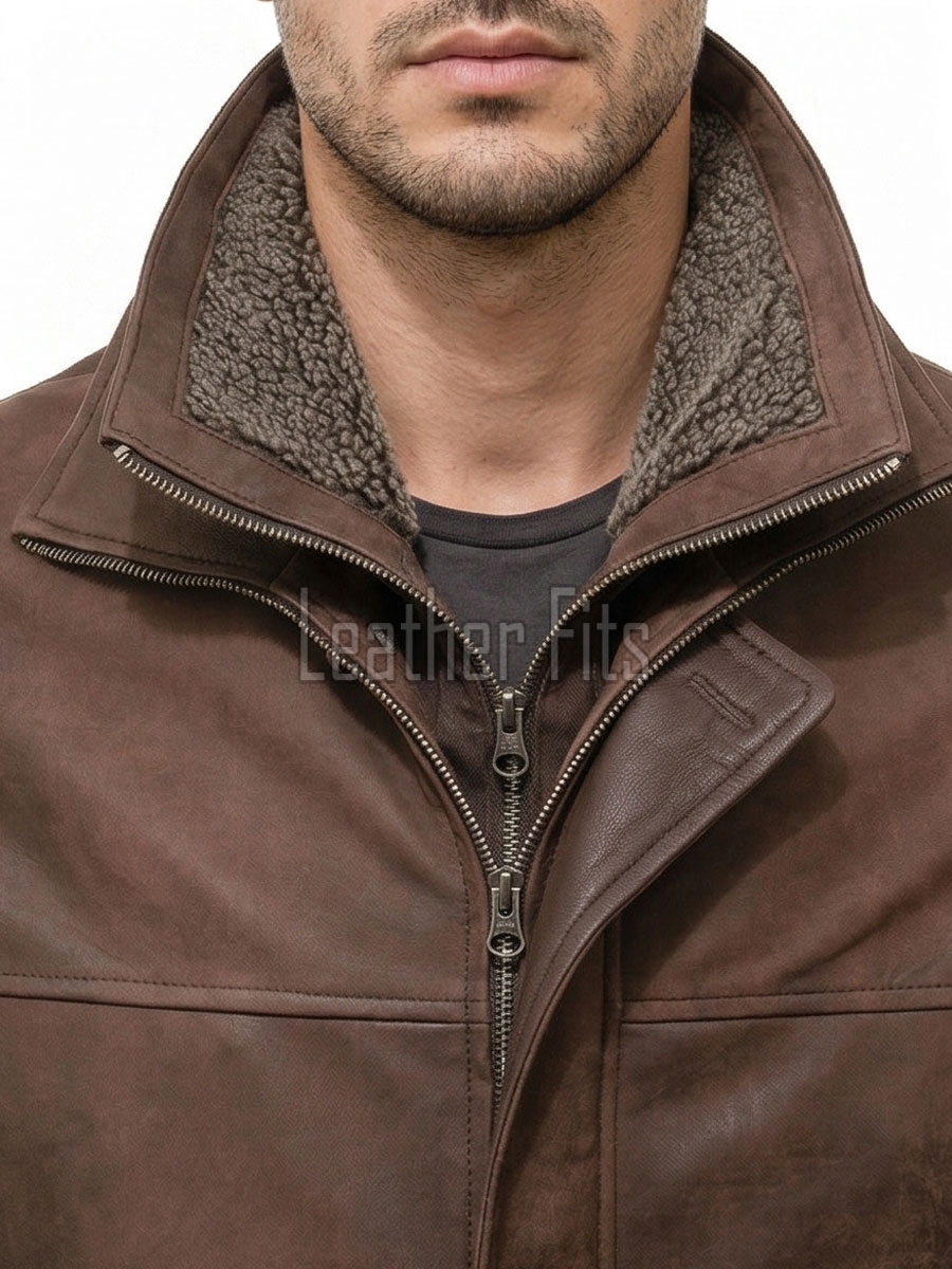 Men Brown Leather Hooded Parka | Premium Cocoa Sheepskin Fleece Lined Overcoat | Luxury Executive Winter Insulated Field Trench Coat
