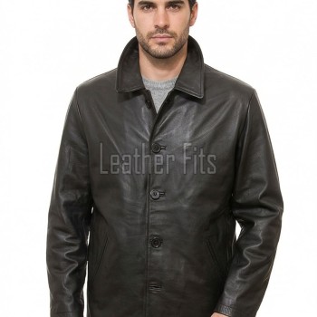 Men Black Leather City Coat | Premium Obsidian Lambskin Tailored Duster | Luxury Professional Winter Mid Length Executive Jacket
