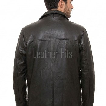 Men Black Leather City Coat | Premium Obsidian Lambskin Tailored Duster | Luxury Professional Winter Mid Length Executive Jacket