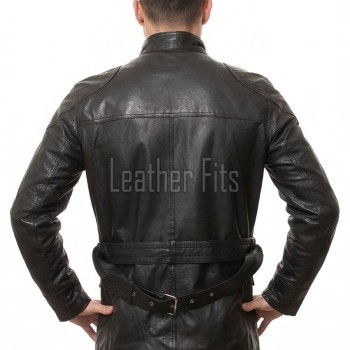 Men Black Leather Field Coat | Premium Onyx Lambskin Belted Safari Duster | Luxury Professional Winter Utility Executive Overcoat