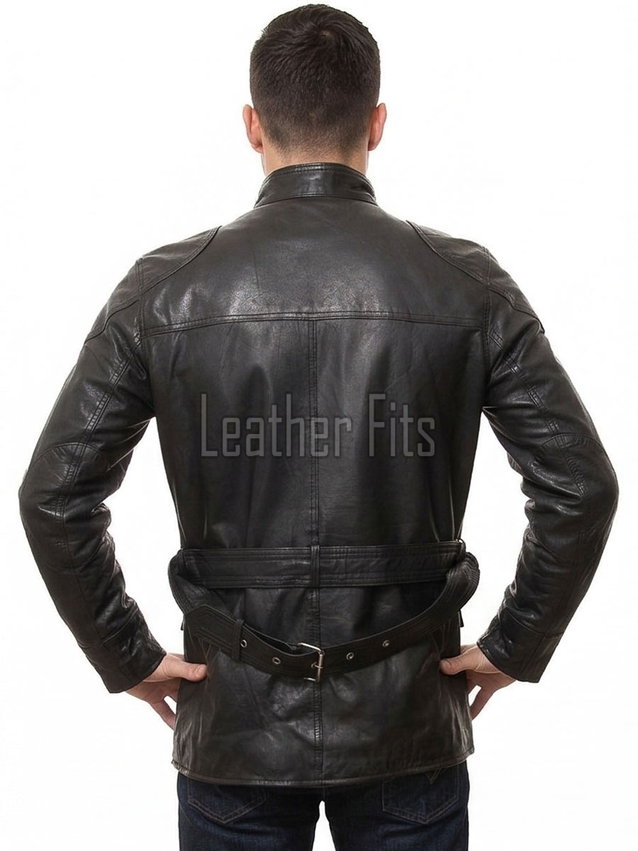 Men Black Leather Field Coat | Premium Onyx Lambskin Belted Safari Duster | Luxury Professional Winter Utility Executive Overcoat