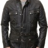Men Black Leather Field Coat | Premium Onyx Lambskin Belted Safari Duster | Luxury Professional Winter Utility Executive Overcoat