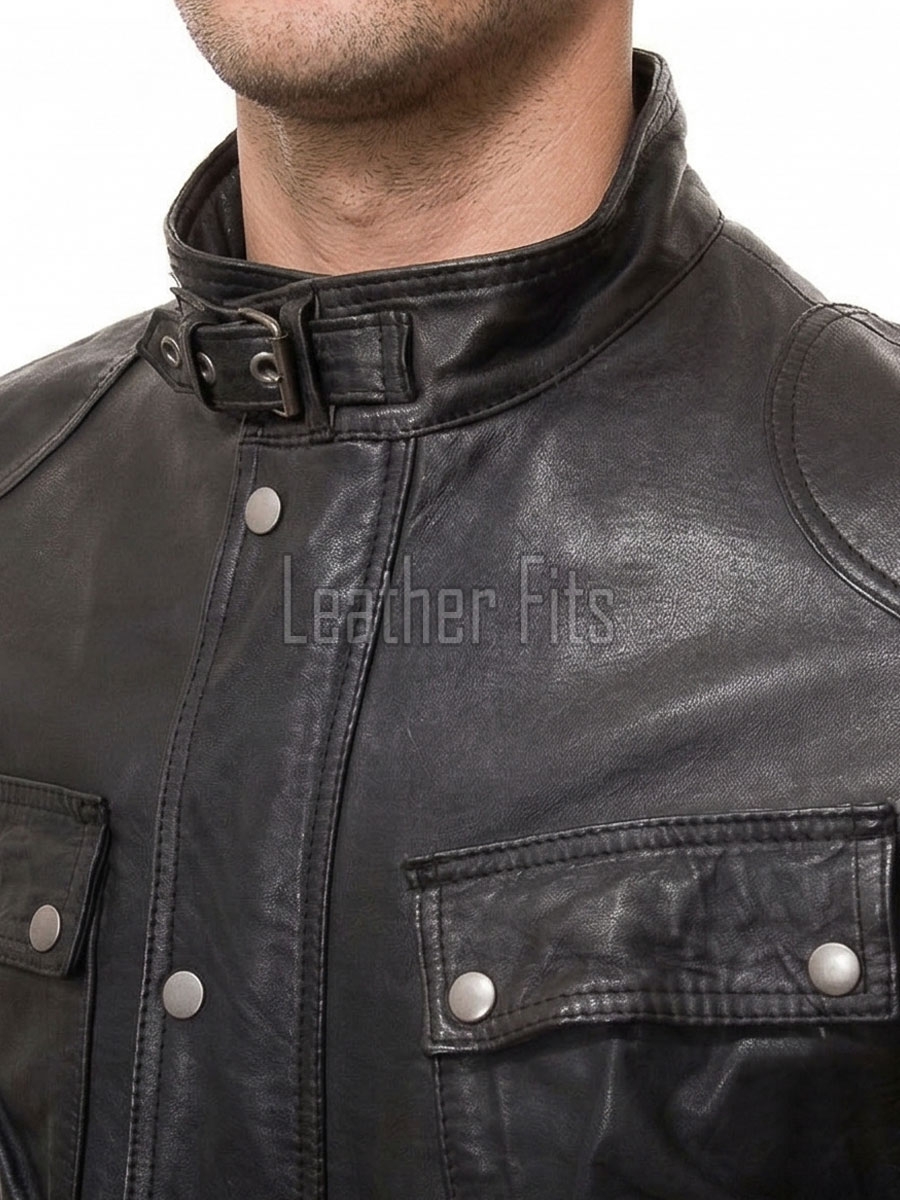Men Black Leather Field Coat | Premium Onyx Lambskin Belted Safari Duster | Luxury Professional Winter Utility Executive Overcoat