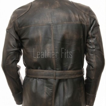 Men Distressed Brown Leather Field Coat | Premium Espresso Lambskin Belted Safari Duster | Luxury Vintage Winter Heavy Utility Overcoat