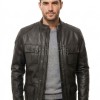 Men Charcoal Leather Quilted Car Coat | Premium Obsidian Sheepskin Moto Duster | Luxury Winter Diamond Stitch Urban Patrol Overcoat