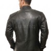 Men Charcoal Leather Quilted Car Coat | Premium Obsidian Sheepskin Moto Duster | Luxury Winter Diamond Stitch Urban Patrol Overcoat