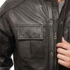 Men Charcoal Leather Quilted Car Coat | Premium Obsidian Sheepskin Moto Duster | Luxury Winter Diamond Stitch Urban Patrol Overcoat