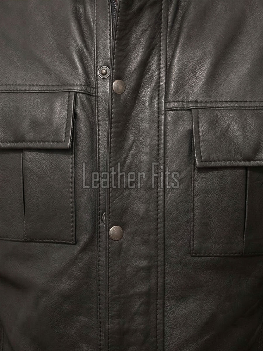 Men Charcoal Leather Quilted Car Coat | Premium Obsidian Sheepskin Moto Duster | Luxury Winter Diamond Stitch Urban Patrol Overcoat