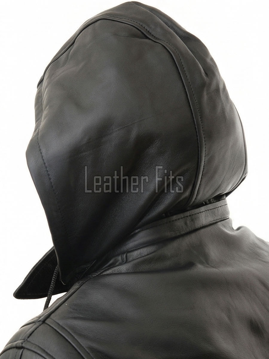 Men Hooded Black Leather Duffle Coat | Premium Onyx Sheepskin Toggle Parka Overcoat | Luxury Tartan Plaid Winter Heavy Outerwear