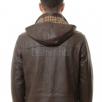 Men Hooded Brown Leather Duffle Coat | Premium Cocoa Lambskin Toggle Parka Overcoat | Luxury Vintage Plaid Lined Winter Heavy Outerwear