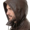 Men Hooded Brown Leather Duffle Coat | Premium Cocoa Lambskin Toggle Parka Overcoat | Luxury Vintage Plaid Lined Winter Heavy Outerwear