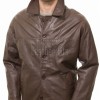 Men Chestnut Brown Leather Car Coat | Premium Umber Sheepskin Button Front Duster | Luxury Winter Smooth Grain Tailored Overcoat