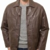 Men Chestnut Brown Leather Car Coat | Premium Umber Sheepskin Button Front Duster | Luxury Winter Smooth Grain Tailored Overcoat