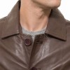 Men Chestnut Brown Leather Car Coat | Premium Umber Sheepskin Button Front Duster | Luxury Winter Smooth Grain Tailored Overcoat
