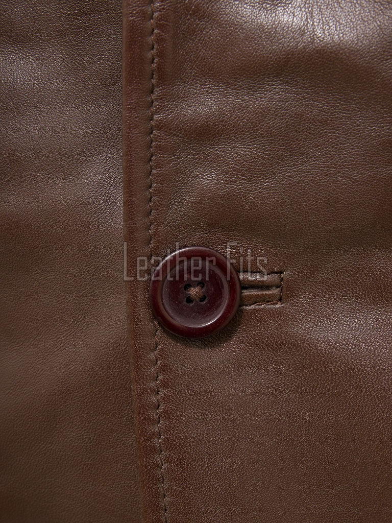 Men Chestnut Brown Leather Car Coat | Premium Umber Sheepskin Button Front Duster | Luxury Winter Smooth Grain Tailored Overcoat