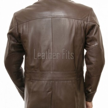 Men Espresso Brown Leather Field Coat | Premium Walnut Sheepskin Multi Pocket Duster | Luxury Winter Layered Utility Patrol Overcoat