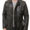 Men Obsidian Black Leather Field Coat | Premium Charcoal Sheepskin Belted Duster | Luxury Winter Multi Pocket Tactical Overcoat