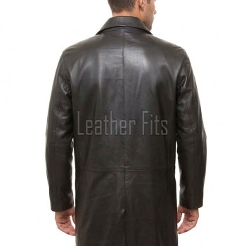 Men Onyx Black Leather Trench Coat | Premium Dark Sable Lambskin Overcoat | Luxury Winter Single Breasted Sartorial Duster