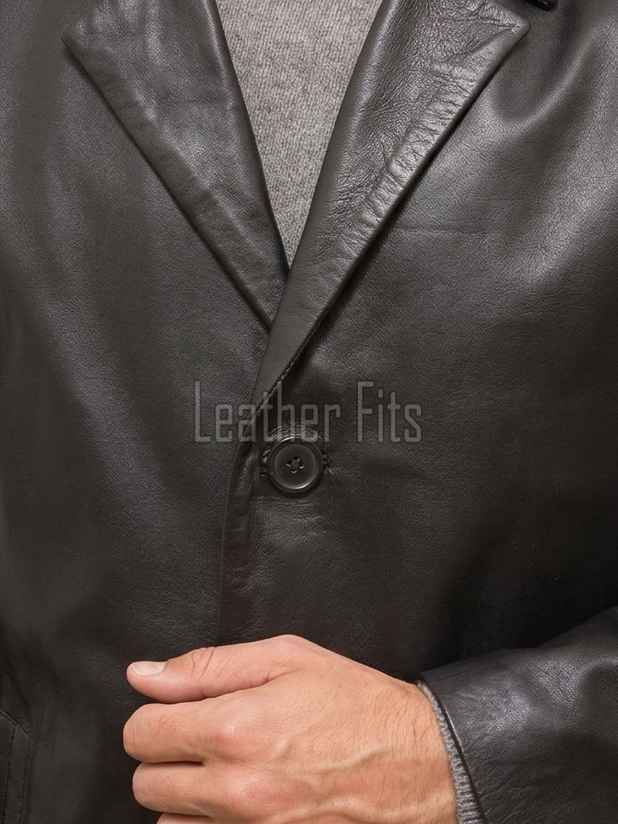 Men Onyx Black Leather Trench Coat | Premium Dark Sable Lambskin Overcoat | Luxury Winter Single Breasted Sartorial Duster