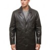 Men Onyx Black Leather Trench Coat | Premium Dark Sable Lambskin Overcoat | Luxury Winter Single Breasted Sartorial Duster