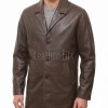 Men Umbra Brown Leather Long Coat | Premium Espresso Lambskin Car Duster | Luxury Winter Single Breasted Minimalist Overcoat