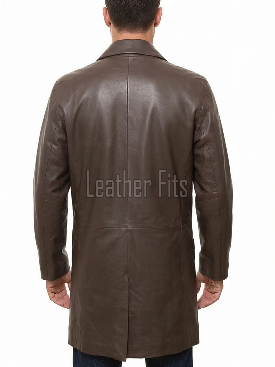 Men Umbra Brown Leather Long Coat | Premium Espresso Lambskin Car Duster | Luxury Winter Single Breasted Minimalist Overcoat