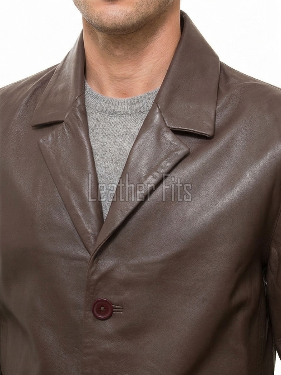 Men Umbra Brown Leather Long Coat | Premium Espresso Lambskin Car Duster | Luxury Winter Single Breasted Minimalist Overcoat