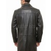 Men Obsidian Black Leather Long Coat | Premium Charcoal Sheepskin Duster Jacket | Luxury Winter Single Breasted Tailored Overcoat