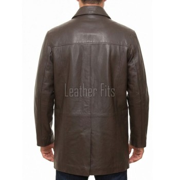 Men Mahogany Brown Leather Long Coat | Luxury Bronze Lambskin Winter Trench | Premium Single Breasted Tailored Car Duster Overcoat
