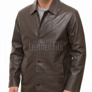 Men Mahogany Brown Leather Long Coat | Luxury Bronze Lambskin Winter Trench | Premium Single Breasted Tailored Car Duster Overcoat
