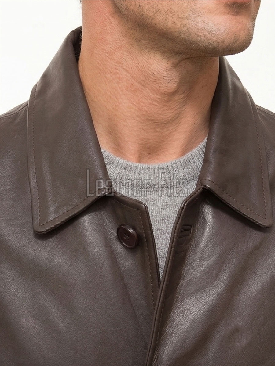 Men Mahogany Brown Leather Long Coat | Luxury Bronze Lambskin Winter Trench | Premium Single Breasted Tailored Car Duster Overcoat