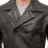 Men Espresso Brown Leather Long Coat | Premium Double Breasted Winter Trench Jacket | Luxury Pebble Grain Belted Officer Duster